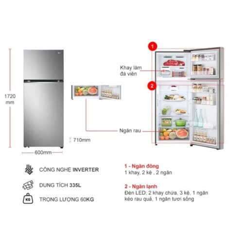 Tủ Lạnh 2 cánh Inverter 335 Lít LG GN-M332PS 9 Kích thước tủ Lạnh 2 cánh Inverter 335 Lít LG GN-M332PS