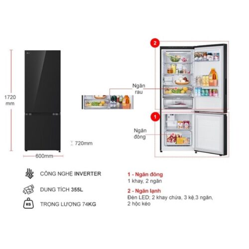 Tủ Lạnh 2 cánh Inverter 335 Lít LG LBB33BLGA 9 Kích thước tủ Lạnh 2 cánh Inverter 335 Lít LG LBB33BLGA