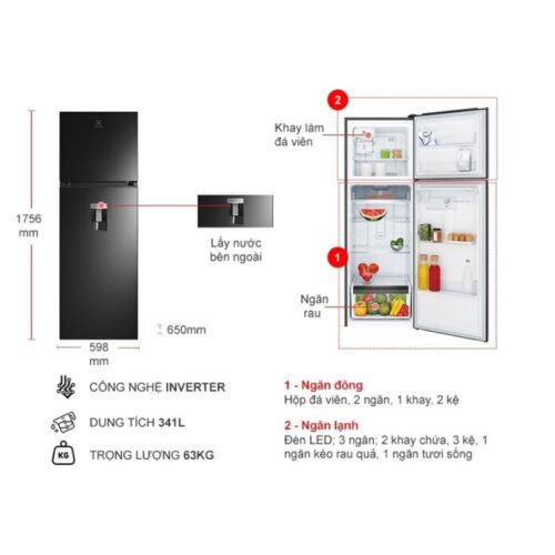 Tủ Lạnh 2 cánh Inverter 341 Lít Electrolux ETB3760M-H 7 Kích thước tủ Lạnh 2 cánh Inverter 341 Lít Electrolux ETB3760M-H