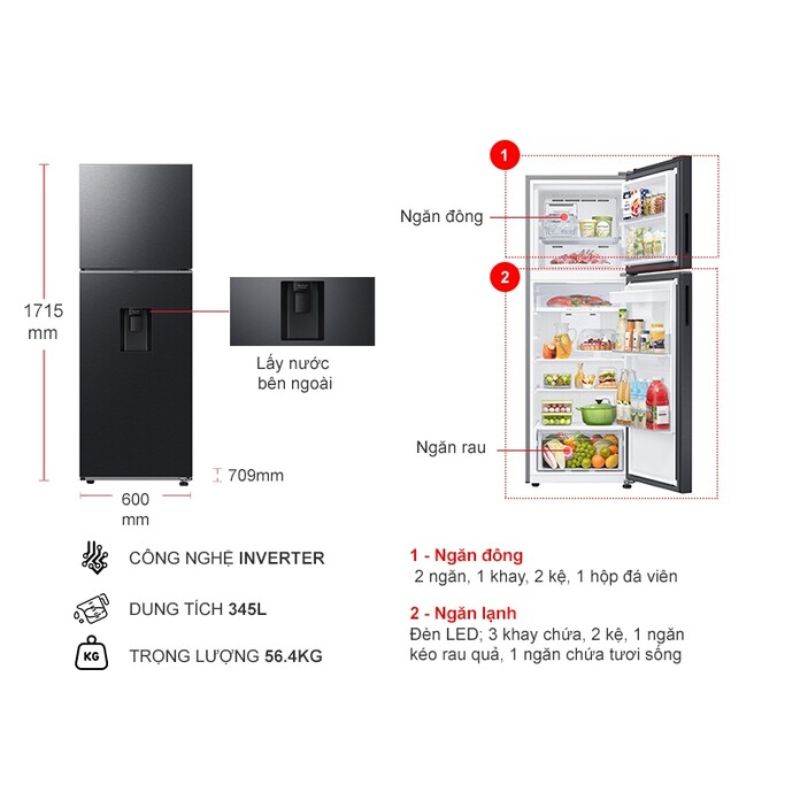 Tủ Lạnh 2 cánh Inverter 345 Lít Samsung RT35CG5544B1SV 6 Kích thước tủ Lạnh 2 cánh Inverter 345 Lít Samsung RT35CG5544B1SV