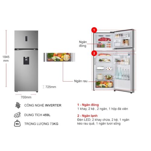 Tủ Lạnh 2 cánh Inverter 374 Lít LG LTD37BLM 9 Kích thước tủ Lạnh 2 cánh Inverter 374 Lít LG LTD37BLM