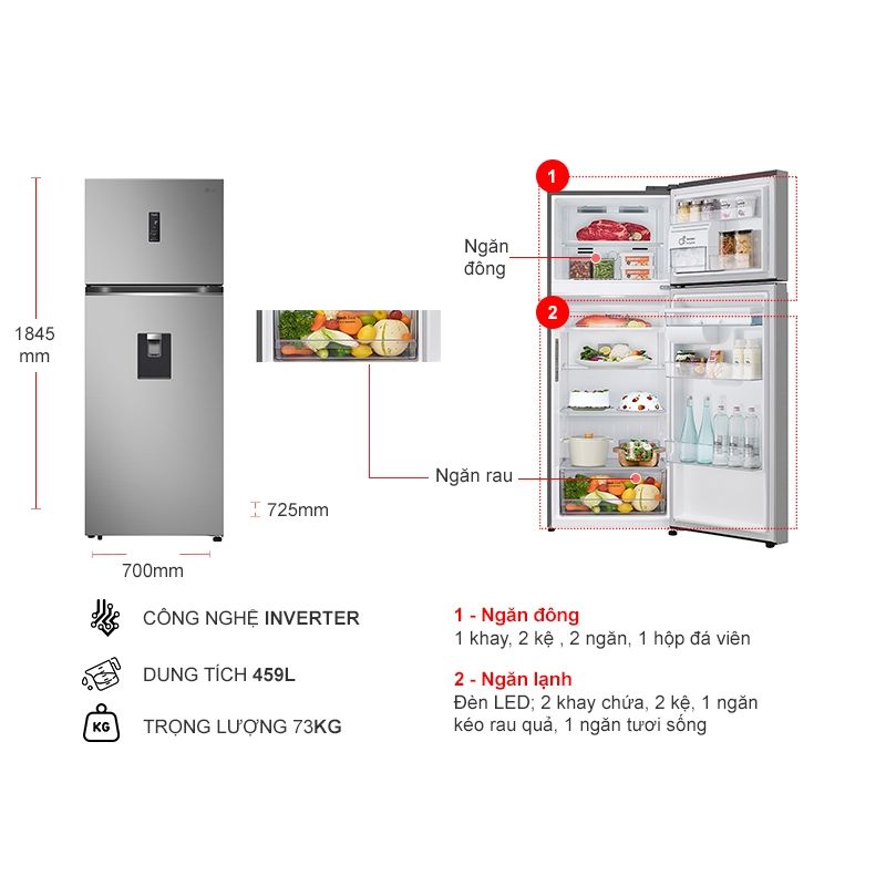 Tủ Lạnh 2 cánh Inverter 374 Lít LG LTD37BLM 6 Kích thước tủ Lạnh 2 cánh Inverter 374 Lít LG LTD37BLM