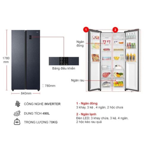 Tủ Lạnh 2 cánh side by side Inverter 490 Lít Aqua AQR-S552XA(CBC) 7 Kích thước tủ Lạnh 2 cánh side by side Inverter 490 Lít Aqua AQR-S552XA(CBC)