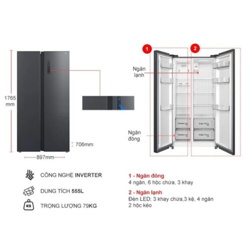 Tủ Lạnh 2 cánh side by side Inverter 555 Lít Toshiba GR-RS696WI-PMV(60)-AG 7 Kích thước tủ Lạnh 2 cánh side by side Inverter 555 Lít Toshiba GR-RS696WI-PMV(60)-AG