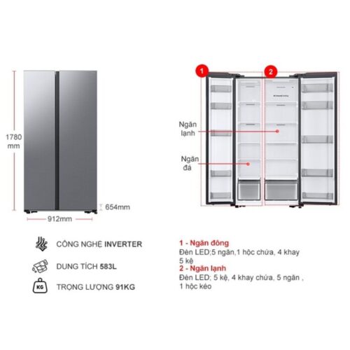Tủ lạnh 2 cánh side by side Inverter 583 Lít Samsung RS57DG400EM9SV 11 Kích thước tủ lạnh 2 cánh side by side Inverter 583 Lít Samsung RS57DG400EM9SV
