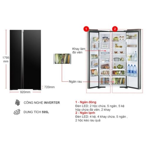 Tủ Lạnh 2 cánh side by side Inverter 595 Lít Hitachi R-S800PGV0 GBK 9 Kích thước tủ Lạnh 2 cánh side by side Inverter 595 Lít Hitachi R-S800PGV0 GBK