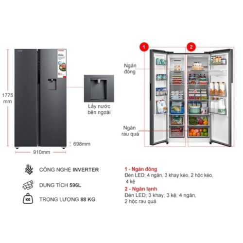 Tủ Lạnh 2 cánh side by side Inverter 596 Lít Toshiba GR-RS775WI-PMV(06)-MG 7 Kích thước tủ Lạnh 2 cánh side by side Inverter 596 Lít Toshiba GR-RS775WI-PMV(06)-MG