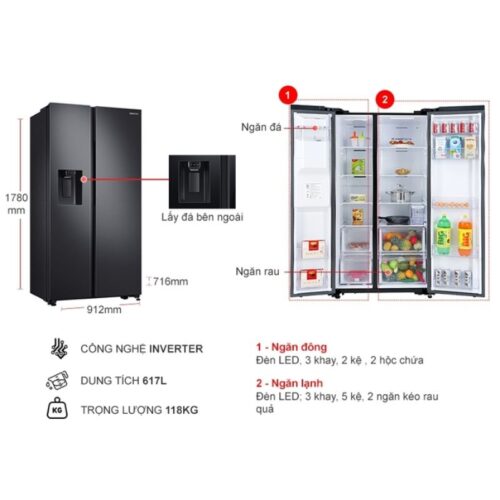 Tủ Lạnh 2 cánh side by side Inverter 635 Lít Samsung RS64R5301B4/SV 11 Kích thước tủ Lạnh 2 cánh side by side Inverter 635 Lít Samsung RS64R5301B4