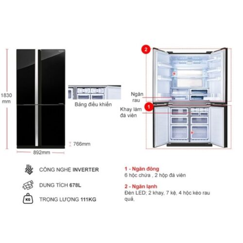 Tủ Lạnh 2 cánh side by side Inverter 678 Lít Sharp SJ-FX688VG-BK 7 Kích thước tủ Lạnh 2 cánh side by side Inverter 678 Lít Sharp SJ-FX688VG-BK