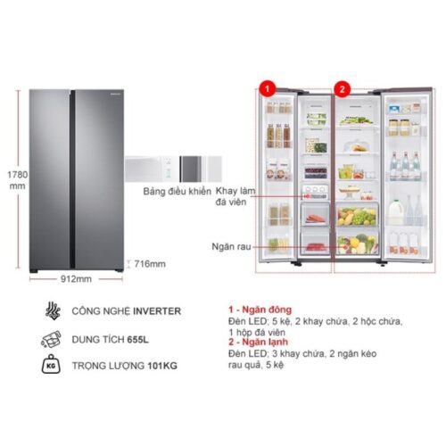Tủ Lạnh 2 cánh side by side Inverter 680 Lít Samsung RS62R5001M9/SV 11 Kích thước tủ Lạnh 2 cánh side by side Inverter 680 Lít Samsung RS62R5001M9/SV