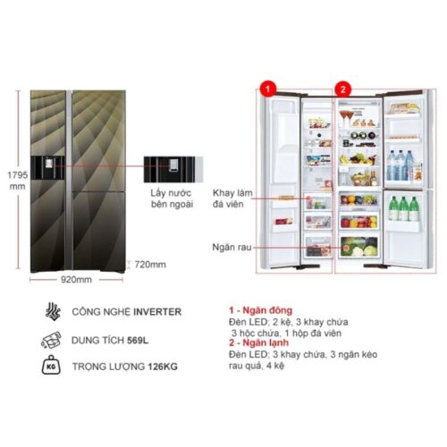 Tủ Lạnh 3 cánh side by side Inverter 569 Lít Hitachi R-FM800XAGGV9X DIA 9 Kích thước tủ Lạnh 3 cánh side by side Inverter 569 Lít Hitachi R-FM800XAGGV9X DIA