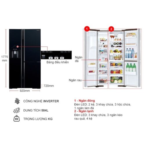 Tủ Lạnh 3 cánh side by side Inverter 584 Lít Hitachi R-FM800GPGV2 GBK 7 Kích thước tủ Lạnh 3 cánh side by side Inverter 584 Lít Hitachi R-FM800GPGV2 GBK