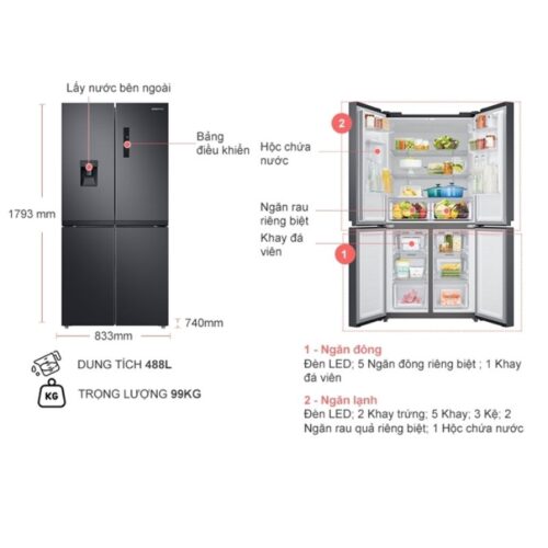 Tủ Lạnh 4 cánh Multi door 488 Lít Samsung RF48A4010B4/SV 11 Kích thước tủ Lạnh 4 cánh Multi door 488 Lít Samsung RF48A4010B4/SV