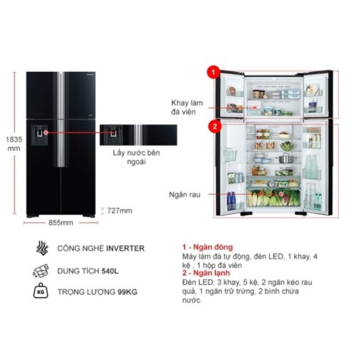 Tủ Lạnh 4 cánh Multi door Inverter 540 Lít Hitachi R-FW690PGV7 GBK 9 Kích thước tủ Lạnh 4 cánh Multi door Inverter 540 Lít Hitachi R-FW690PGV7 GBK