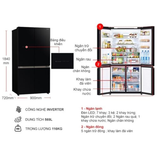 Tủ Lạnh 4 cánh Multi door Inverter 569 Lít Hitachi R-WB640VGV0 GBK 9 Kích thước tủ Lạnh 4 cánh Multi door Inverter 569 Lít Hitachi R-WB640VGV0 GBK