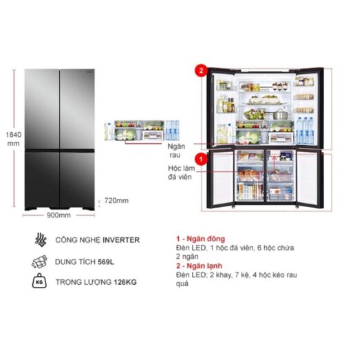 Tủ Lạnh 4 cánh Multi door Inverter 569 Lít Hitachi R-WB640VGV0X MIR 9 Kích thước tủ Lạnh 4 cánh Multi door Inverter 569 Lít Hitachi R-WB640VGV0X MIR