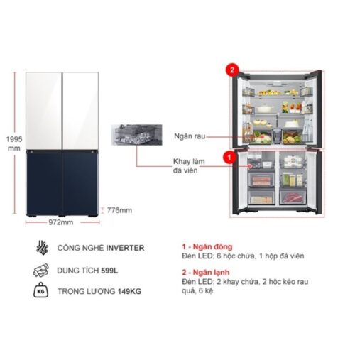 Tủ Lạnh 4 cánh Multi door Inverter 599 Lít Samsung RF60A91R177/SV 9 Kích thước tủ Lạnh 4 cánh Multi door Inverter 599 Lít Samsung RF60A91R177/SV