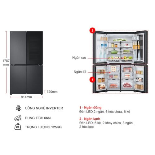 Tủ Lạnh 4 cánh Multi door Inverter 666 Lít LG LFB66BLMI 9 Kích thước tủ Lạnh 4 cánh Multi door Inverter 666 Lít LG LFB66BLMI