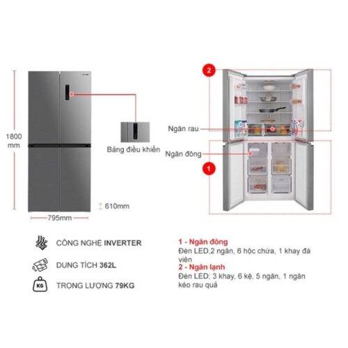 Tủ Lạnh 4 cánh Multi doors Inverter 362 Lít Sharp SJ-FX420V-SL 7 Kích thước tủ Lạnh 4 cánh Multi doors Inverter 362 Lít Sharp SJ-FX420V-SL