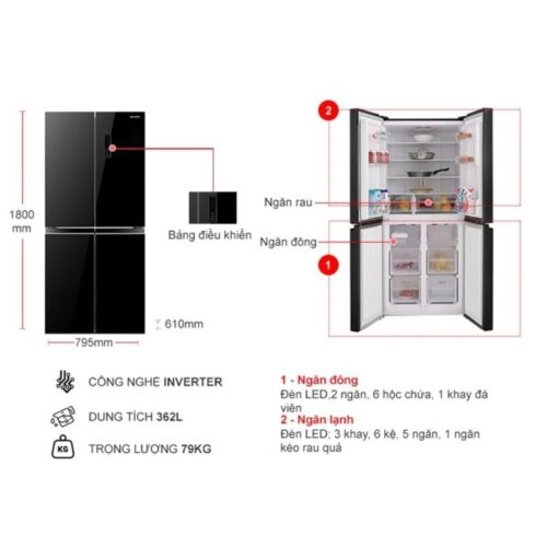 Tủ Lạnh 4 cánh Multi doors Inverter 362 Lít Sharp SJ-FX420VG-BK 7 Kích thước tủ Lạnh 4 cánh Multi doors Inverter 362 Lít Sharp SJ-FX420VG-BK