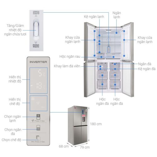 Tủ Lạnh 4 cánh Multi Doors Inverter 401 Lít Sharp SJ-FXP480VG-CH 7 Kích thước tủ Lạnh 4 cánh Multi Doors Inverter 401 Lít Sharp SJ-FXP480VG-CH