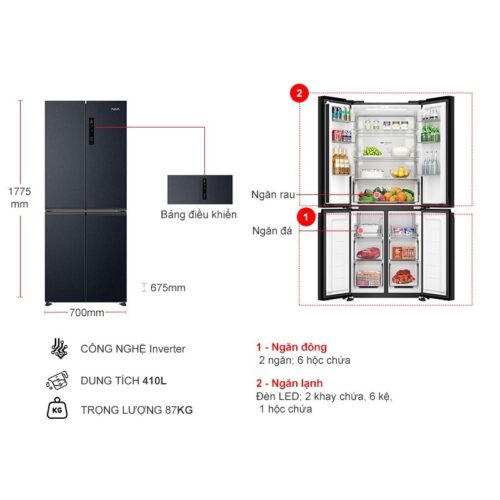 Tủ Lạnh 4 cánh Multi doors Inverter 410 Lít Aqua AQR-M466XA(CBC) 7 Kích thước tủ Lạnh 4 cánh Multi doors Inverter 410 Lít Aqua AQR-M466XA(CBC)
