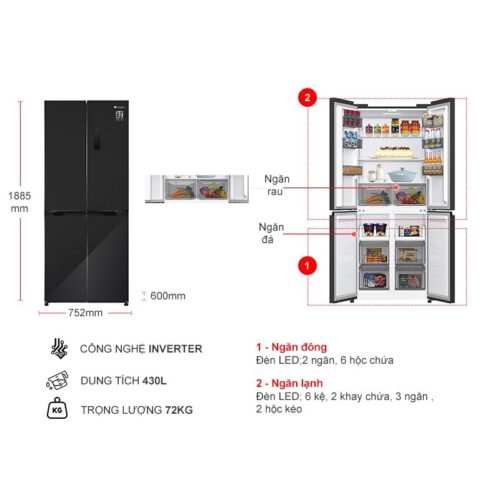 Tủ Lạnh 4 cánh Multi Doors Inverter 430 Lít Casper RM-430PB 7 Kích thước tủ Lạnh 4 cánh Multi Doors Inverter 430 Lít Casper RM-430PB