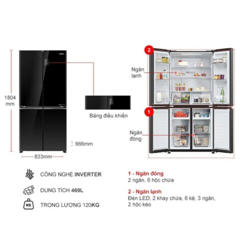 Tủ Lạnh 4 cánh Multi Doors Inverter 469 Lít Aqua AQR-M536XA(GB) 7 Kích thước tủ Lạnh 4 cánh Multi Doors Inverter 469 Lít Aqua AQR-M536XA(GB)