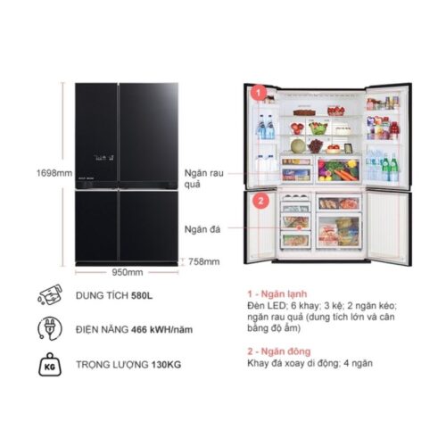Tủ Lạnh 4 cánh Multi doors Inverter 580 lít Mitsubishi MR-L72EN-GBK-V 7 Kích thước tủ Lạnh 4 cánh Multi doors Inverter 580 lít Mitsubishi MR-L72EN-GBK-V