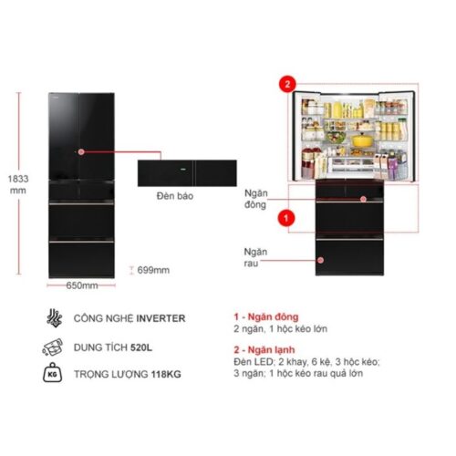 Tủ Lạnh 6 cánh Multi door Inverter 520 Lít Hitachi R-HW540RV XK 7 Kích thước tủ Lạnh 6 cánh Multi door Inverter 520 Lít Hitachi R-HW540RV XK