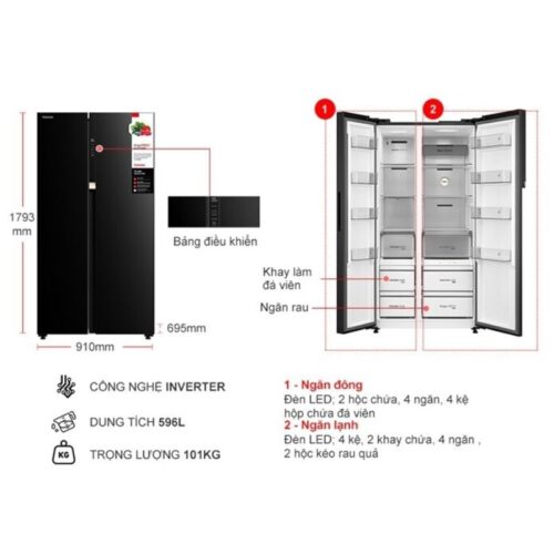 Tủ Lạnh 2 cánh side by side Inverter 596 Lít Toshiba GR-RS780WI-PGV(22)-XK 7 Kích thước tủ Lạnh 2 cánh side by side Inverter 596 Lít Toshiba GR-RS780WI-PGV(22)-XK