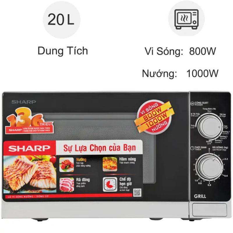 Lò vi sóng Sharp R-G222VN-S 20 lít 3 Lò vi sóng Sharp R-G222VN-S 20 lít