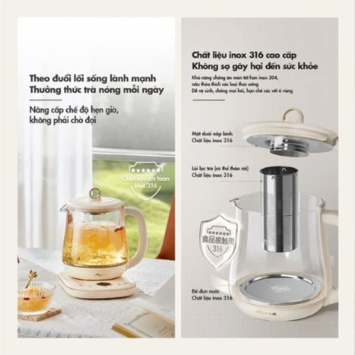 Bình Nấu Trà Đa Năng Bear YSH-E15M1 1.5 Lít 11 Chất Liệu Bình Nấu Trà Đa Năng Bear YSH-E15M1 1.5 Lít