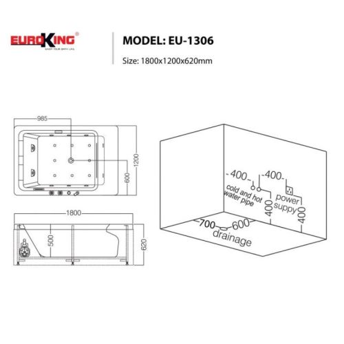 Bồn tắm Euroking EU-1306 with skirt 7 Kích thước bồn tắm Euroking EU-1306 with skirt
