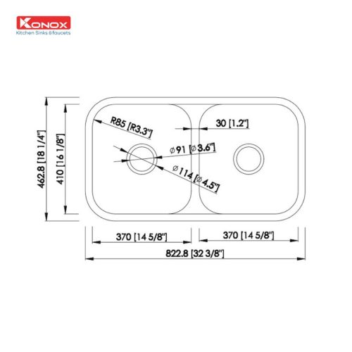 Chậu rửa bát Konox KN8246DUA 9 Kích thước chậu rửa bát Konox KN8246DUA