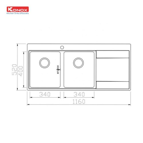 Chậu rửa bát Konox Unico 11652 9 Kích thước chậu rửa bát Konox Unico 11652