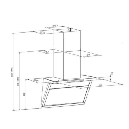 Máy hút mùi áp tường GrandX GX H70T88G 5 Kích thước máy hút mùi áp tường GrandX GX H70T88G