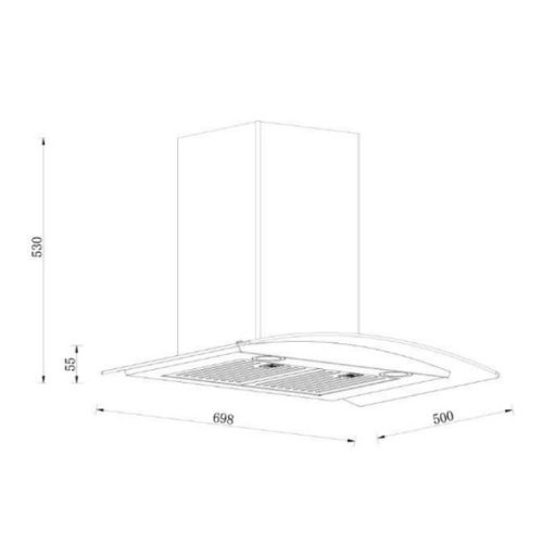 Kích thước máy hút mùi kính cong áp tường GrandX GX H70C55B