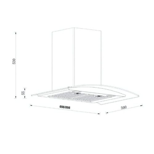 Máy hút mùi kính cong GrandX GX H70C55 5 Kích thước máy hút mùi kính cong GrandX GX H70C55