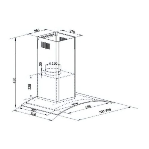 Máy hút mùi kính cong GrandX GX H70C62 5 Kích thước máy hút mùi kính cong GrandX GX H70C62