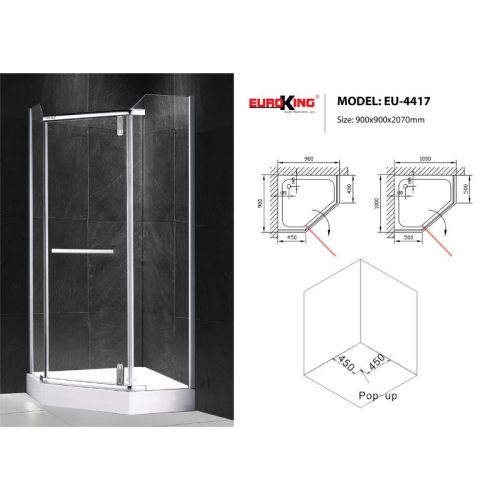 Kích thước phòng tắm vách kính Euroking EU-4417 1000mm