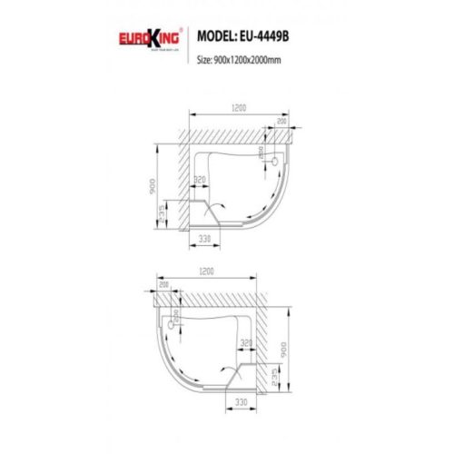 Phòng tắm vách kính Euroking EU-4449B Colour 5 Kích thước phòng tắm vách kính Euroking EU-4449B Colour