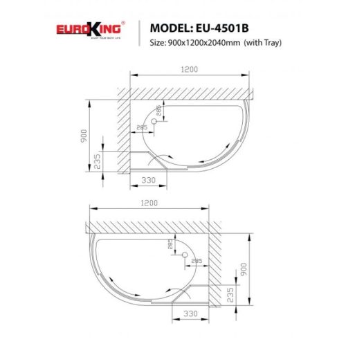 Phòng tắm vách kính EuroKing EU-4501B 5 Kích thước phòng tắm vách kính EuroKing EU-4501B