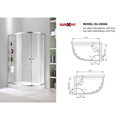 Phòng tắm vách kính Euroking EU-4509A 900mm 5 Kích thước phòng tắm vách kính Euroking EU-4509A 900mm