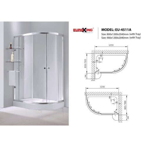Phòng tắm vách kính Euroking EU-4511A 900mm 5 Kích thước phòng tắm vách kính Euroking EU-4511A 900mm