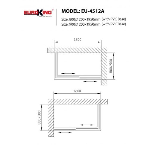 Phòng tắm vách kính EuroKing EU-4512A 800mm 7 Kích thước phòng tắm vách kính EuroKing EU-4512A 800mm