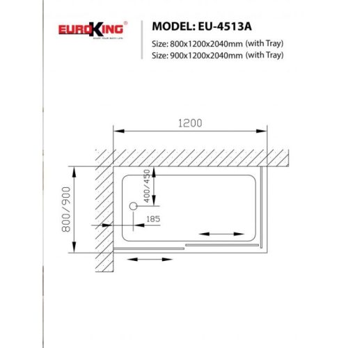 Phòng tắm vách kính EuroKing EU-4513A 900mm 7 Kích thước phòng tắm vách kính EuroKing EU-4513A 900mm