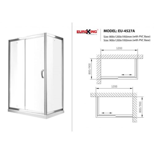 Phòng tắm vách kính Euroking EU-4527A 800mm 5 Kích thước phòng tắm vách kính Euroking EU-4527A 800mm