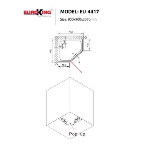Kích thước phòng tắm vách kính EuroKing EU-4528 1000mm