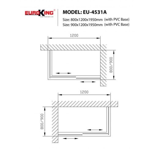 Phòng tắm vách kính Euroking EU-4531A 800mm 7 Kích thước phòng tắm vách kính Euroking EU-4531A 800mm